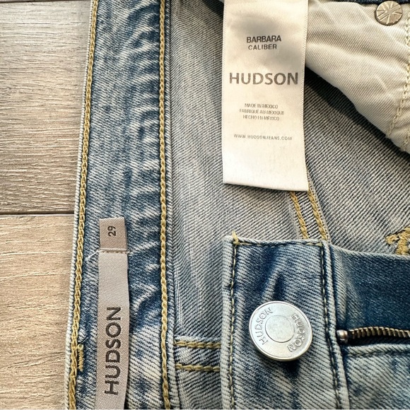 Hudson Barbara High Rise Baby Boot Flare Slit Hem Light Blue Front Seam Jeans - Picture 13 of 14